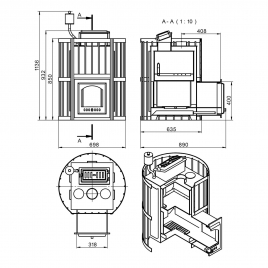 Дровяная печь Эверест INOX 15 (210) Ковка (AISI 430)
