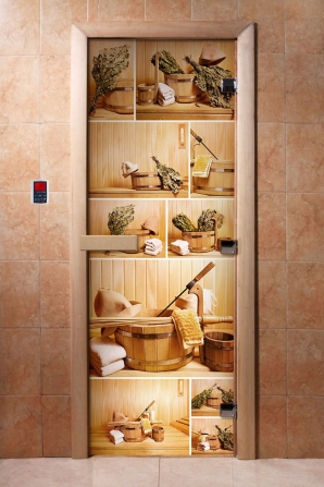 Стеклянные двери DoorWood с фотопечатью А005, коробка ольха